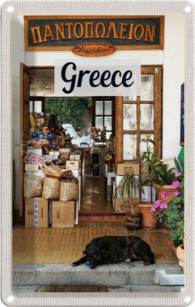 [LA-1782637] Blechschild 18x12 cm Greece Griechenland Hund Lebensmittel