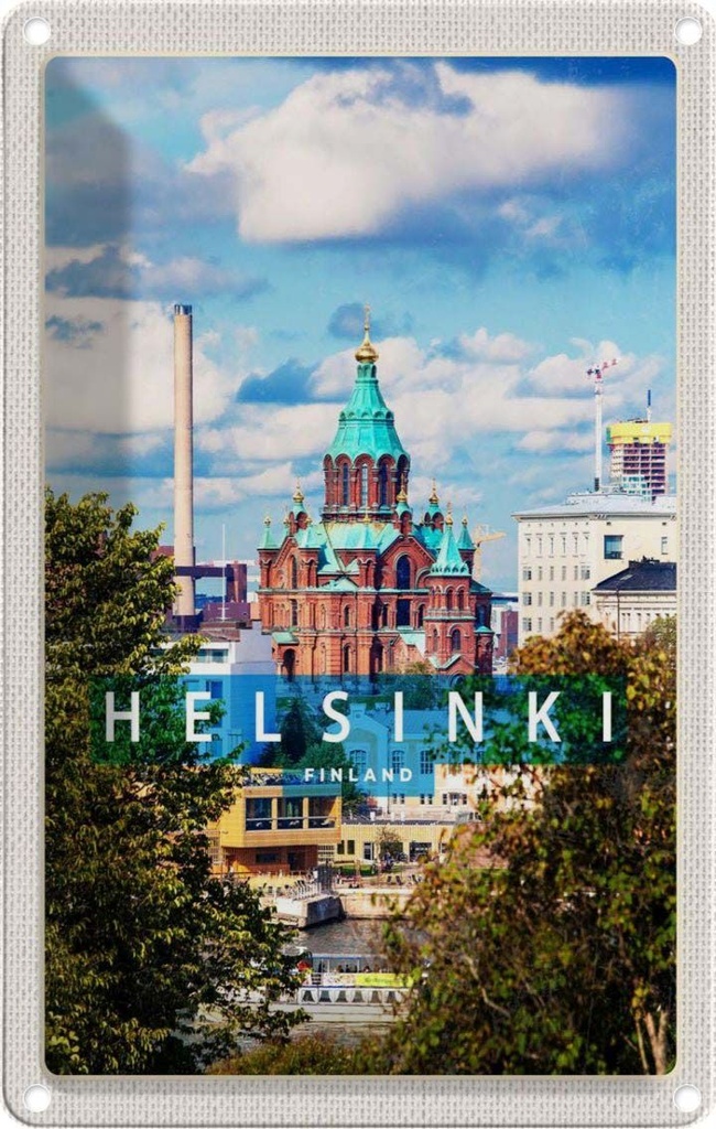 [LA-1782645] Blechschild 18x12 cm Helsinki Finnland Architektur Kirche Bildmotiv Reisemotiv Abenteuer Reisen Urlaub Häuser