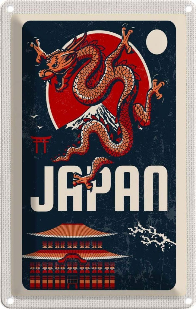 [LA-1782659] Blechschild 18x12 cm Japan Asien Häuser Architektur Drachen Trip Bildmotiv Reisemotiv Abenteuer Reisen Urlaub