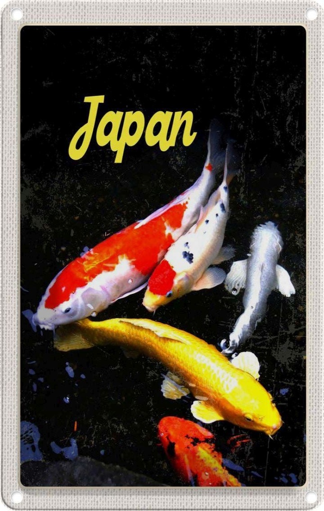 [LA-1782660] Blechschild 18x12 cm Japan Asien Reisen Urlaub Koi Fische rot gold weiß Bildmotiv Reisemotiv Abenteuer