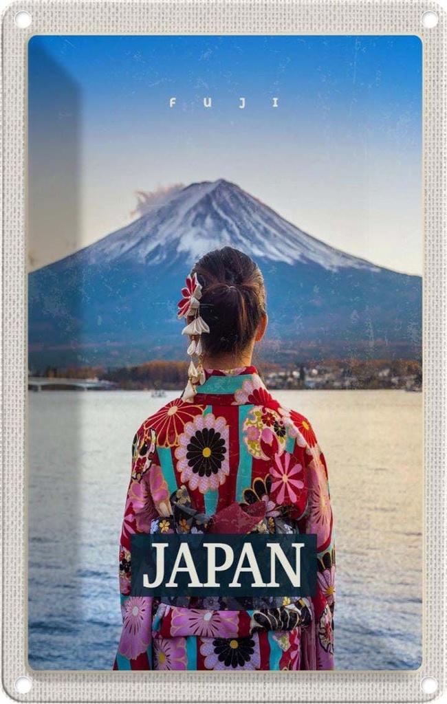 [LA-1782666] Blechschild 18x12 cm Japan Frau Gebirge Kleidung Schnee Bildmotiv Reisemotiv Abenteuer Reisen Urlaub