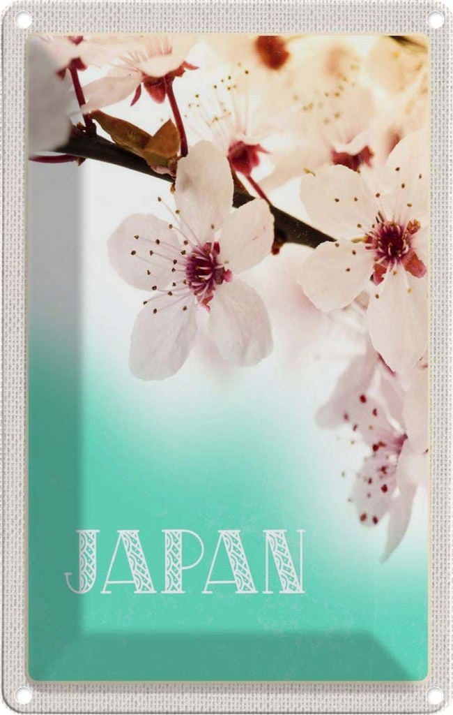 [LA-1782668] Blechschild 18x12 cm Japan Asien Blume weiß rosa Bildmotiv Reisemotiv Abenteuer Reisen Urlaub