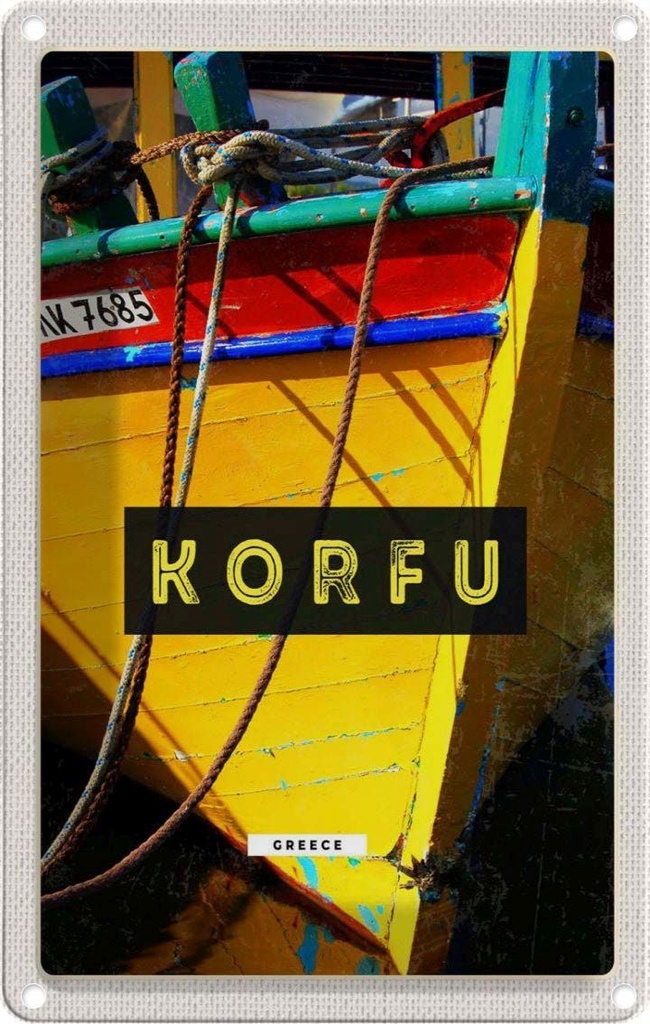 [LA-1782671] Blechschild 18x12 cm Korfu Griechenland Boot Meer Bildmotiv Reisemotiv Abenteuer Reisen Urlaub
