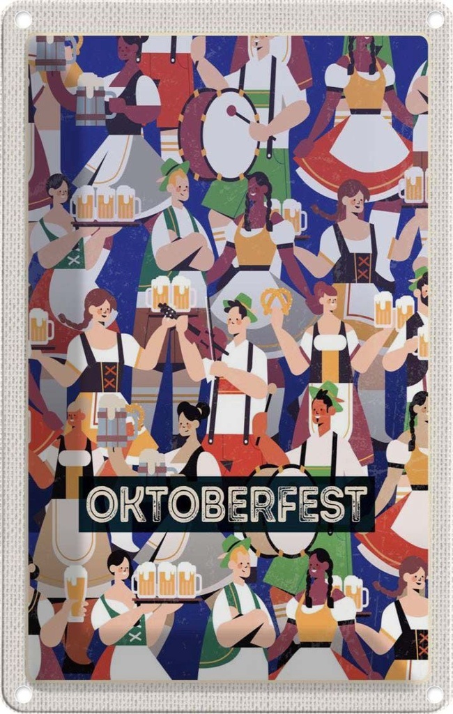 [LA-1782684] Blechschild 18x12 cm Oktoberfest Trommel Tanzen Trinken Feiern Party
