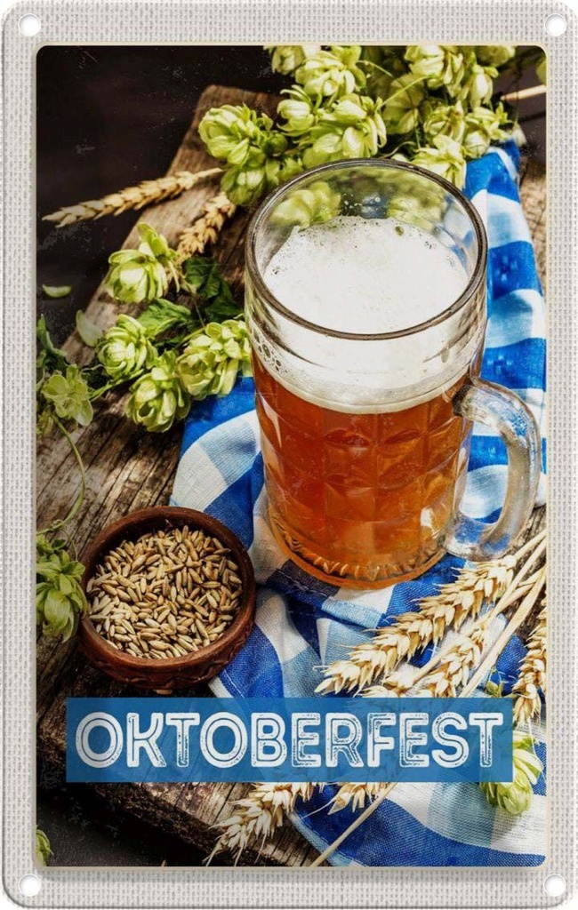 [LA-1782685] Blechschild 18x12 cm Oktoberfest Bier Glas Weizen Holz Feiern Party