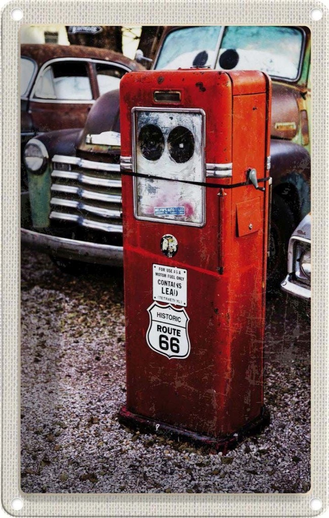 [LA-1782698] Blechschild 18x12 cm USA Amerika Urlaub Route 66 Tankstelle 90er Bildmotiv Reisemotiv Abenteuer Reisen