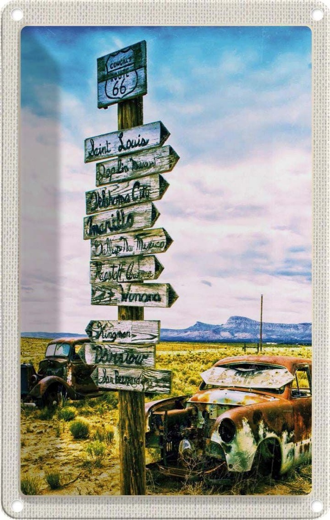 [LA-1782705] Blechschild 18x12 cm Amerika USA Urlaub Route 66 Oldtimer Gebirge Bildmotiv Reisemotiv Abenteuer Reisen