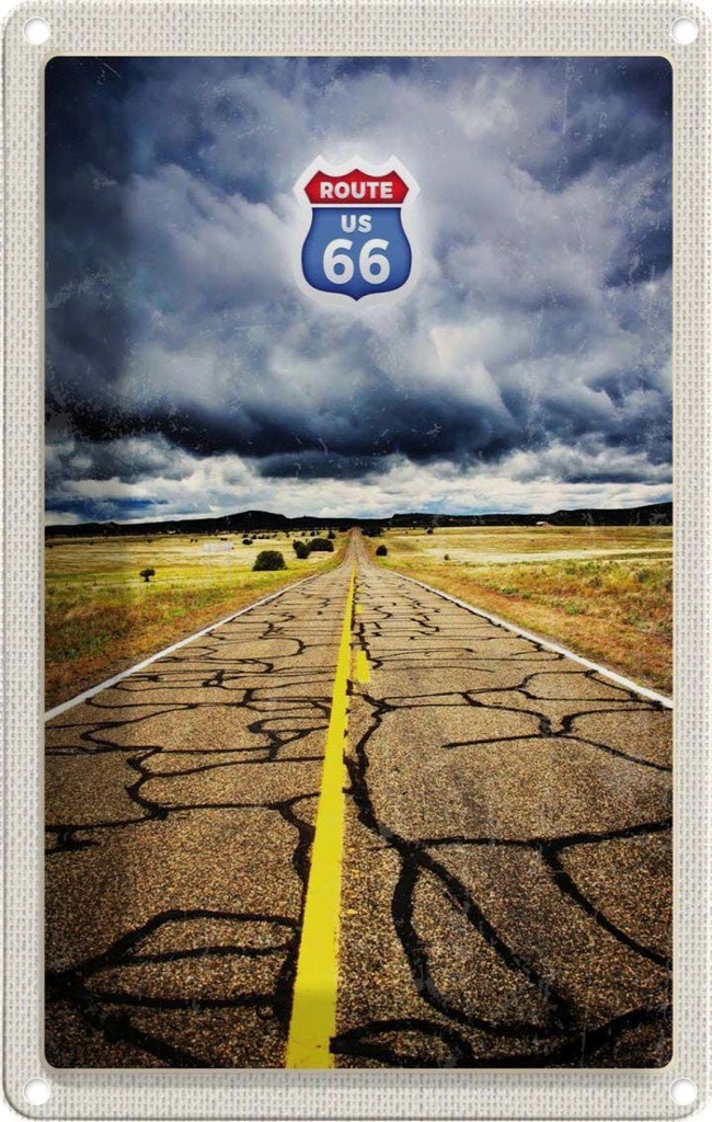 [LA-1782714] Blechschild 18x12 cm Amerika USA Urlaub Route 66 Straße Gewitter Bildmotiv Reisemotiv Abenteuer Reisen