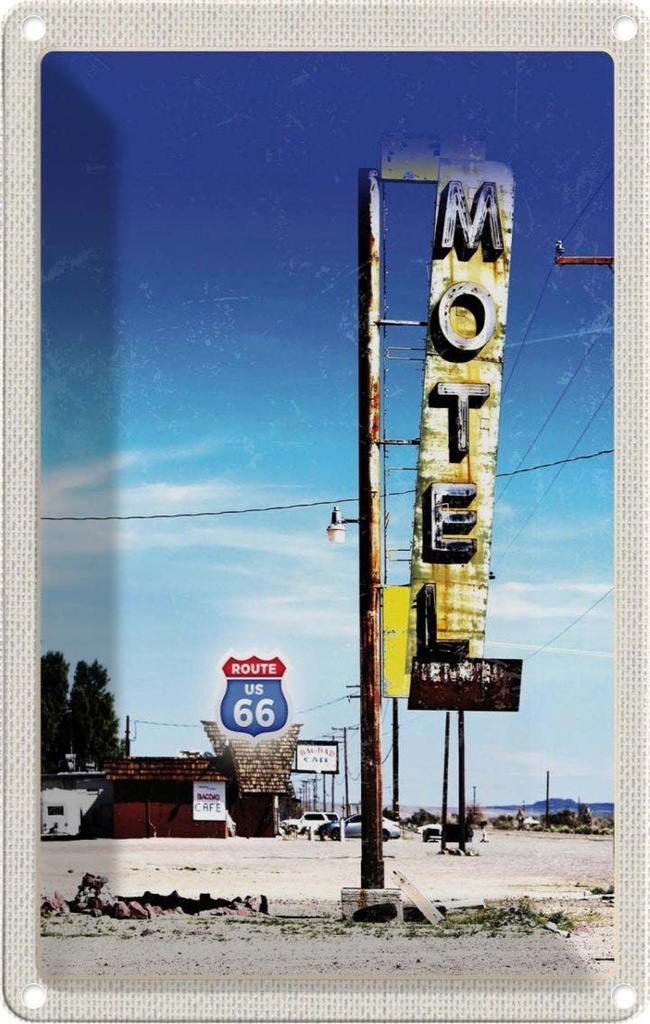 [LA-1782715] Blechschild 18x12 cm Amerika USA Urlaub Route 66 Motel Wüste Bildmotiv Reisemotiv Abenteuer Reisen