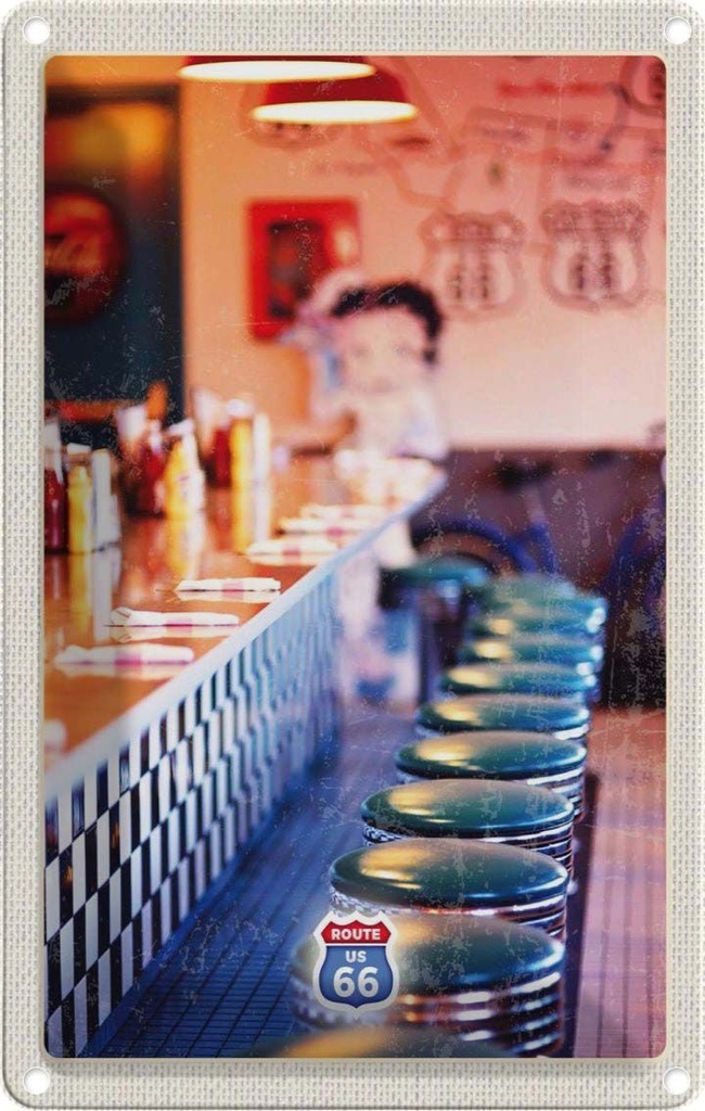 [LA-1782717] Blechschild 18x12 cm Amerika USA Urlaub Route 66 Restaurant Café Bildmotiv Reisemotiv Abenteuer Reisen