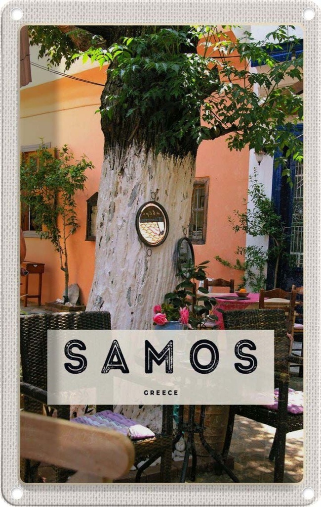 Blechschild 18x12 cm Samos GreeceSommer Restaurant Bildmotiv Reisemotiv Abenteuer Reisen Urlaub