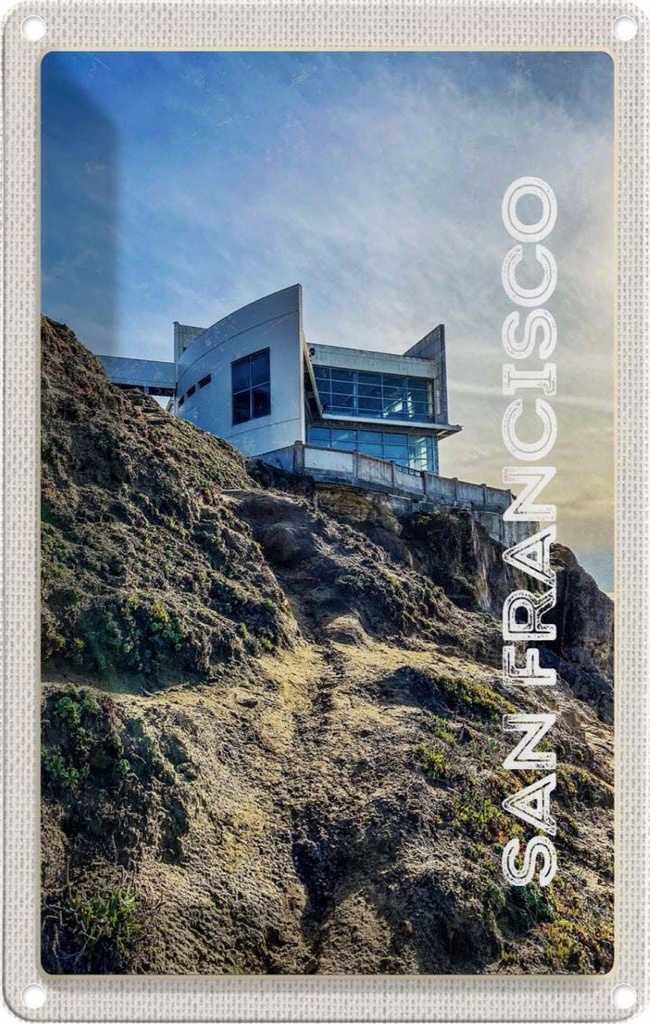 Blechschild 18x12 cm San Francisco Gebäude Gebirge Aussicht Bildmotiv Reisemotiv Abenteuer Reisen Urlaub