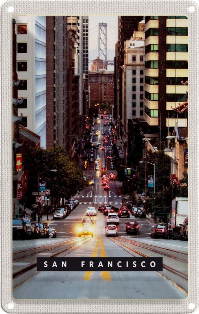 Blechschild 18x12 cm San Francisco Straße Autos Stadt Bildmotiv Reisemotiv Abenteuer Reisen Urlaub