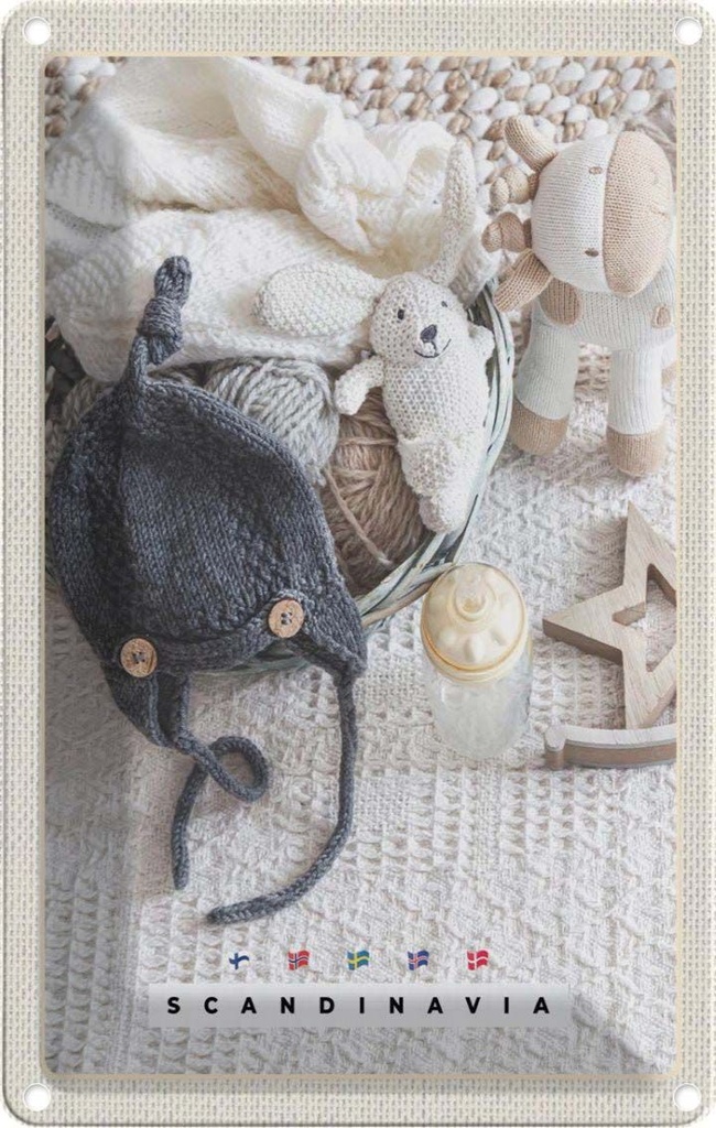 Blechschild 18x12 cm Skandinavien Europa Wollmütze Bär Bildmotiv Reisemotiv Abenteuer Reisen Urlaub
