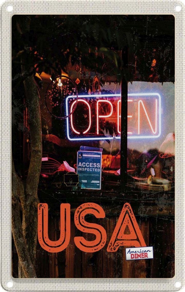 [LA-1782806] Blechschild 18x12 cm Amerika Open USA Urlaub Kaffee Kuchen Gerichte Bildmotiv Reisemotiv Abenteuer Reisen