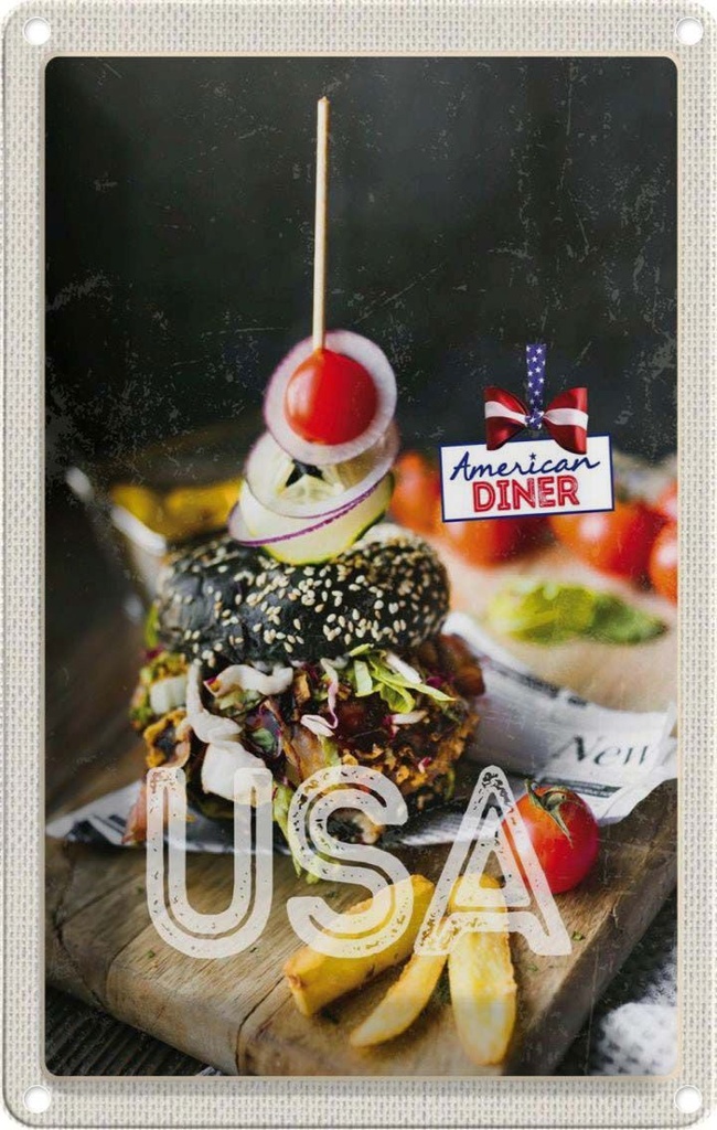 [LA-1782817] Blechschild 18x12 cm Amerika Burger USA Urlaub American Diner Fast Food Gerichte Bildmotiv Reisemotiv Abenteuer Reisen