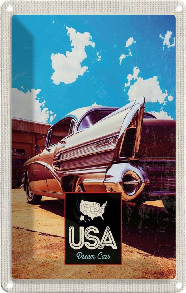 [LA-1782822] Blechschild 18x12 cm USA Amerika Urlaub Auto 75 Oldtimer Bildmotiv Reisemotiv Abenteuer Reisen