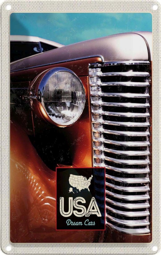 [LA-1782823] Blechschild 18x12 cm USA Amerika Urlaub Auto braun Oldtimer Bildmotiv Reisemotiv Abenteuer Reisen