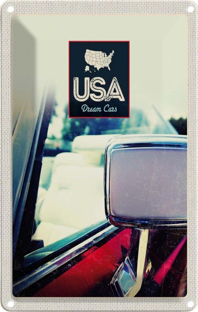 [LA-1782826] Blechschild 18x12 cm Amerika Fahrzeug USA Urlaub Spiegel rot Gemälde Bildmotiv Reisemotiv Abenteuer Reisen