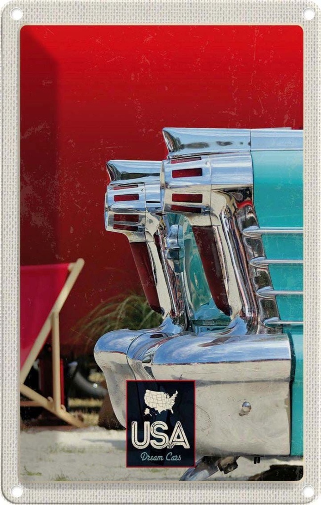 [LA-1782827] Blechschild 18x12 cm Amerika Oldtimer Urlaub blau silber Bildmotiv Reisemotiv Abenteuer Reisen USA