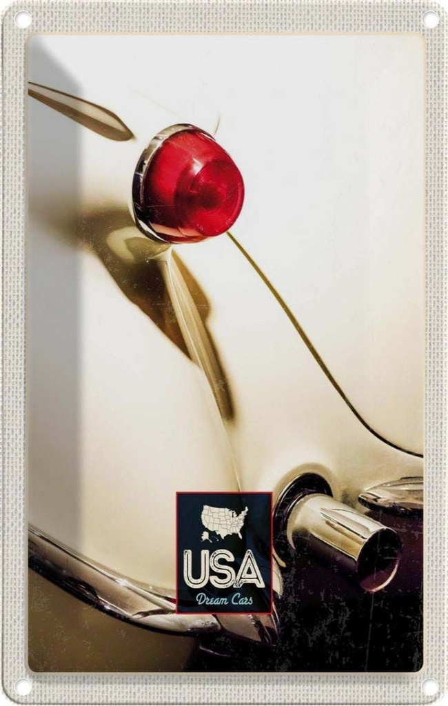 [LA-1782832] Blechschild 18x12 cm Amerika Oldtimer Urlaub weiß Bildmotiv Reisemotiv Abenteuer Reisen USA
