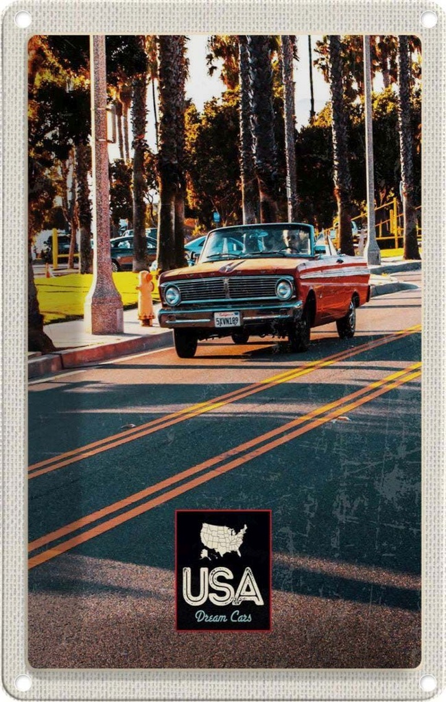 [LA-1782842] Blechschild 18x12 cm Amerika Oldtimer USA Urlaub Straße Cabrio rot Bildmotiv Reisemotiv Abenteuer Reisen