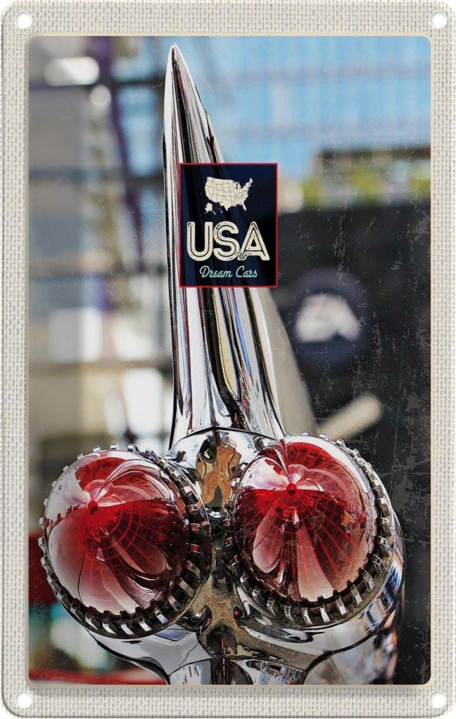 [LA-1782843] Blechschild 18x12 cm Amerika Oldtimer USA Urlaub 90er silber PKW Bildmotiv Reisemotiv Abenteuer Reisen