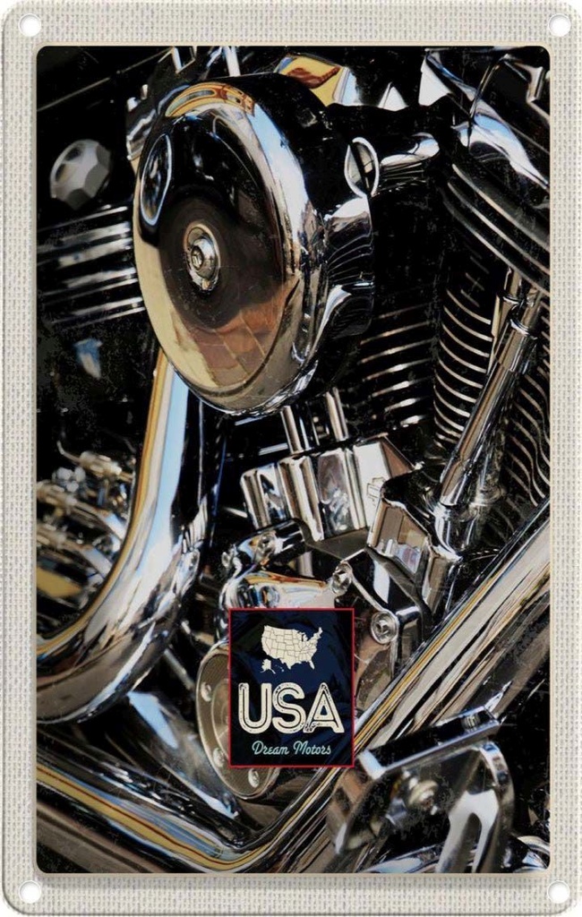 [LA-1782845] Blechschild 18x12 cm Amerika Oldtimer USA Urlaub silber Motor 90er Bildmotiv Reisemotiv Abenteuer Reisen