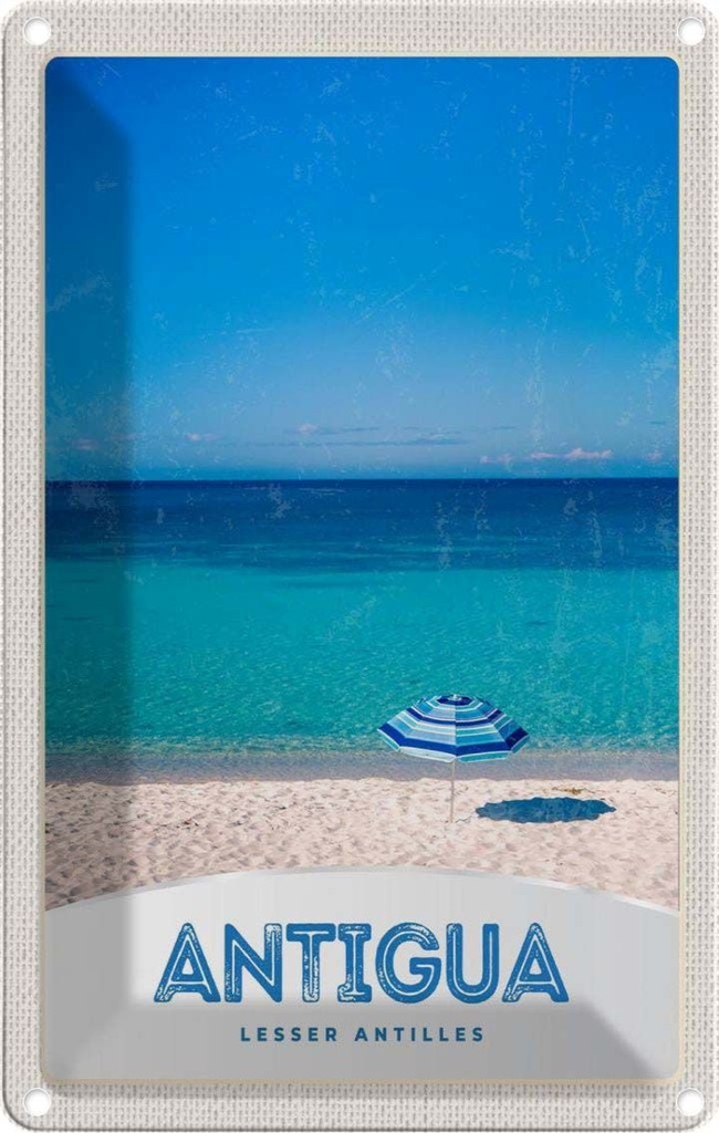 Blechschild 18x12 cm Antigua Karibik Insel Meer Strand Bildmotiv Reisemotiv Abenteuer Reisen Urlaub