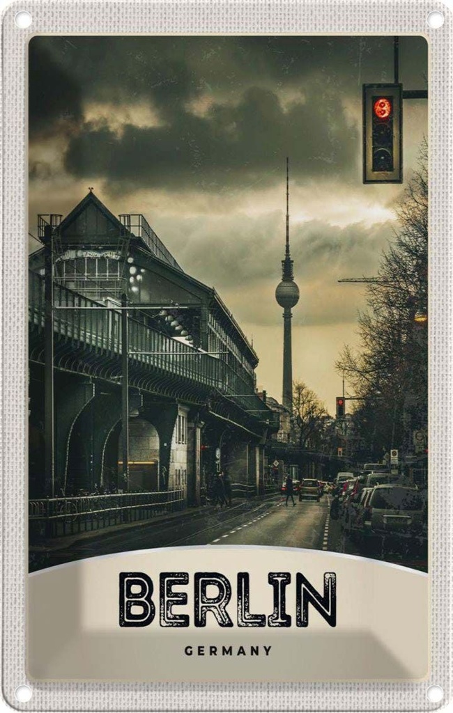 Blechschild 18x12 cm Berlin Deutschland Fernsehturm 90er Bildmotiv Reisemotiv Abenteuer Reisen Urlaub