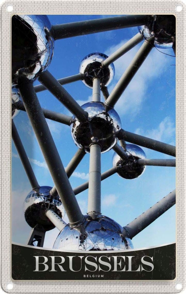 Blechschild 18x12 cm Brüssel Belgien Atomium Chemie Bildmotiv Reisemotiv Abenteuer Reisen Urlaub