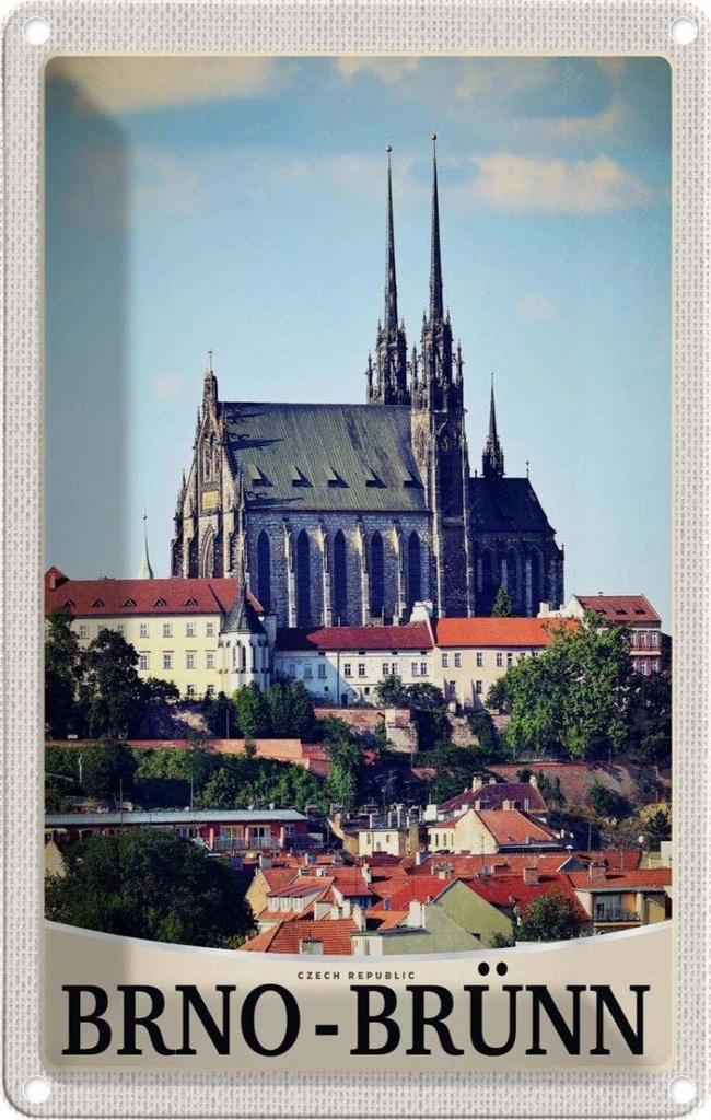 Blechschild 18x12 cm Brno-Brünn Tschechien Stadt Kirche Bildmotiv Reisemotiv Abenteuer Reisen Urlaub