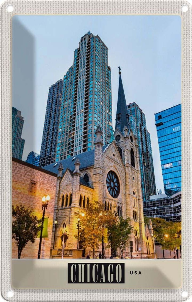[LA-1782905] Blechschild 18x12 cm Chicago Amerika Urlaub Stadt Hochhaus Bildmotiv Reisemotiv Abenteuer Reisen USA