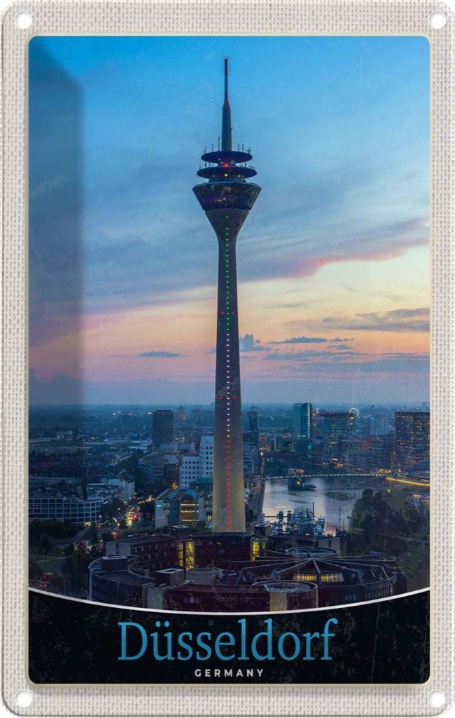 Blechschild 18x12 cm Düsseldorf Fernsehturm Ausblick Trip Bildmotiv Reisemotiv Abenteuer Reisen Urlaub