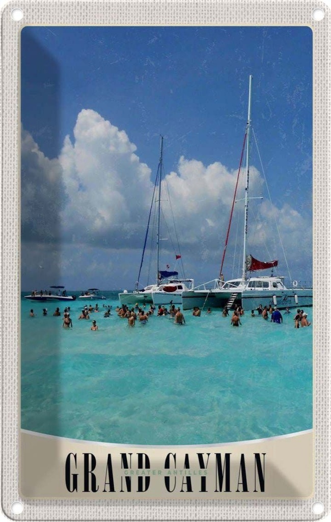 [LA-1782912] Blechschild 18x12 cm Grand Cayman USA Urlaub Insel Amerika Yacht Bildmotiv Reisemotiv Abenteuer Reisen