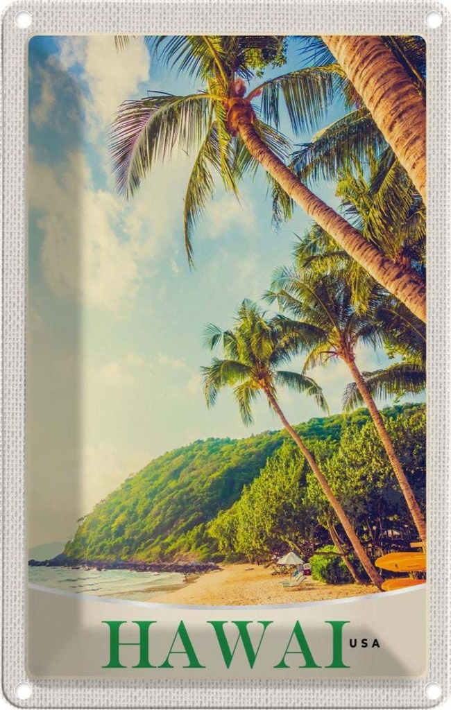 [LA-1782929] Blechschild 18x12 cm Hawai USA Urlaub Amerika Insel Strand Bildmotiv Reisemotiv Abenteuer Reisen