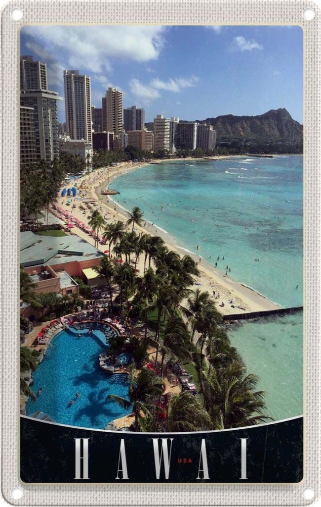 [LA-1782945] Blechschild 18x12 cm Hawaii Insel USA Urlaub Amerika Strand Bildmotiv Reisemotiv Abenteuer Reisen