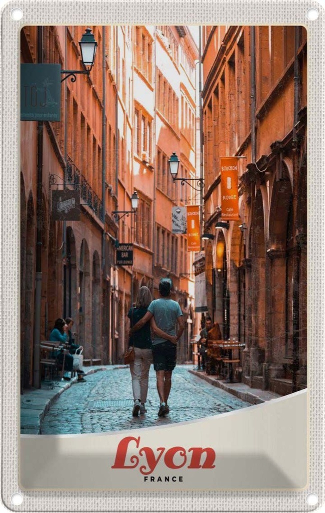 Blechschild 18x12 cm Lyon Frankreich Paar Altstadt Abenteuer Reisen Urlaub