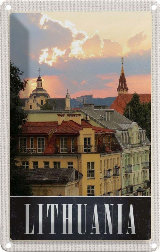 Blechschild 18x12 cm Litauen Mittelalter Gebäude Gemälde Bildmotiv Reisemotiv Abenteuer Reisen Urlaub
