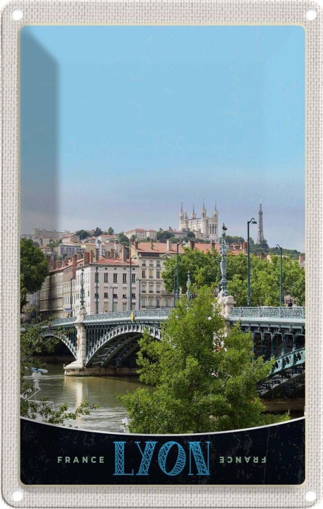 Blechschild 18x12 cm Lyon Brücke Frankreich Fluss Schloss Abenteuer Reisen Urlaub