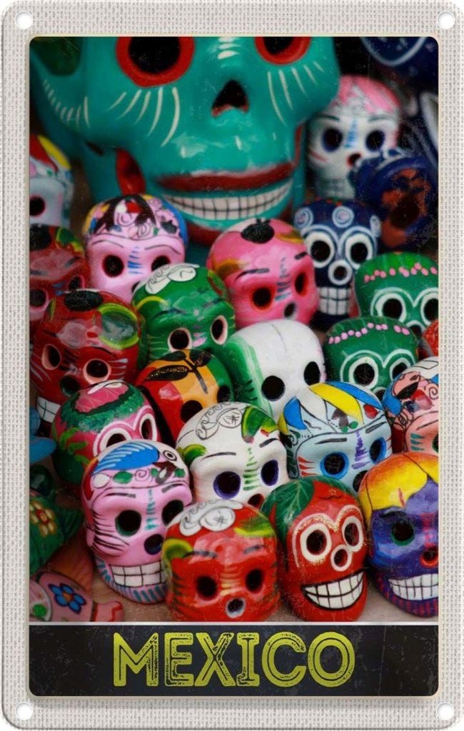 [LA-1782969] Blechschild 18x12 cm Mexiko Amerika USA Urlaub bunte Totenköpfe Bildmotiv Reisemotiv Abenteuer Reisen