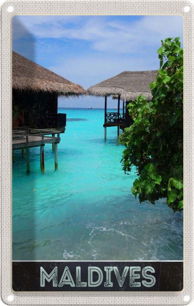 [LA-1782980] Blechschild 18x12 cm Malediven Amerika Urlaub Insel Sonne Bildmotiv Reisemotiv Abenteuer Reisen USA