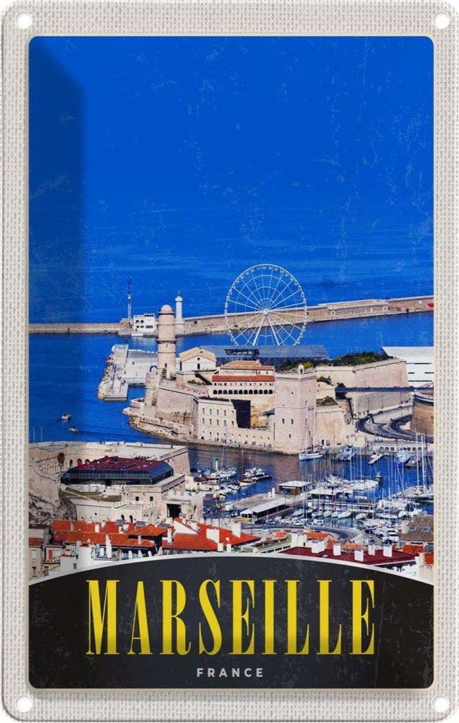Blechschild 18x12 cm Marseille Frankreich Stadt Riesenrad Bildmotiv Reisemotiv Abenteuer Reisen Urlaub