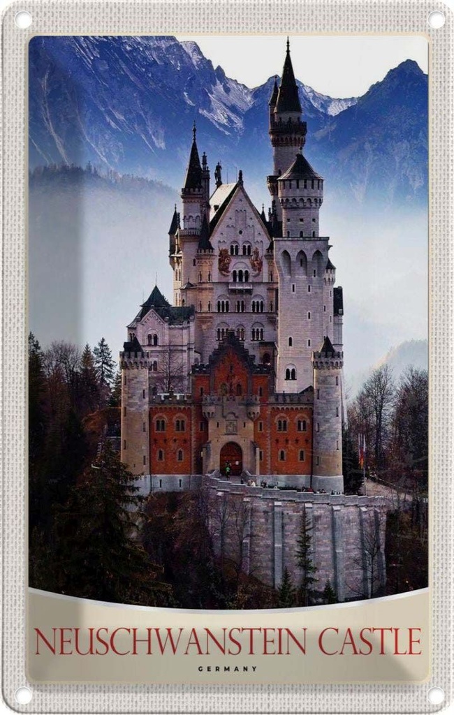 Blechschild 18x12 cm Neuschwanstein Schloss Bildmotiv Reisemotiv Abenteuer Reisen Urlaub