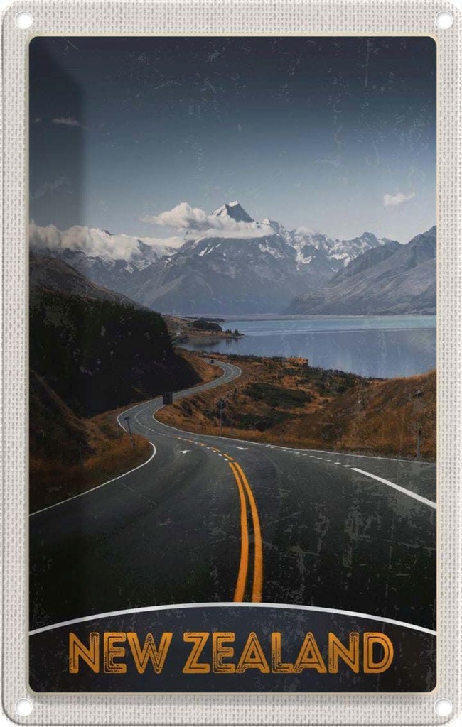 Blechschild 18x12 cm Neuseeland Straße Bildmotiv Reisemotiv Abenteuer Reisen Urlaub