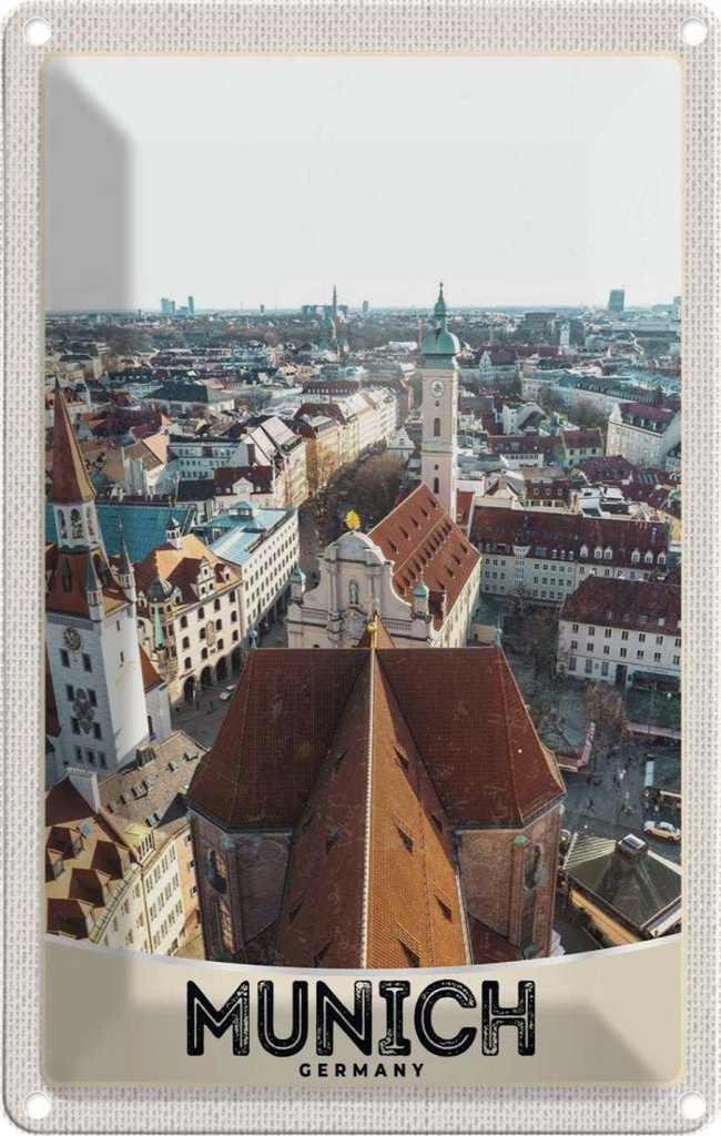 Blechschild 18x12 cm München Altstadt Kirche Bildmotiv Reisemotiv Abenteuer Reisen Urlaub