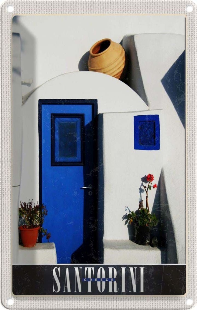 Blechschild 18x12 cm Santorini Griechenland Strand Bildmotiv Reisemotiv Abenteuer Reisen Urlaub