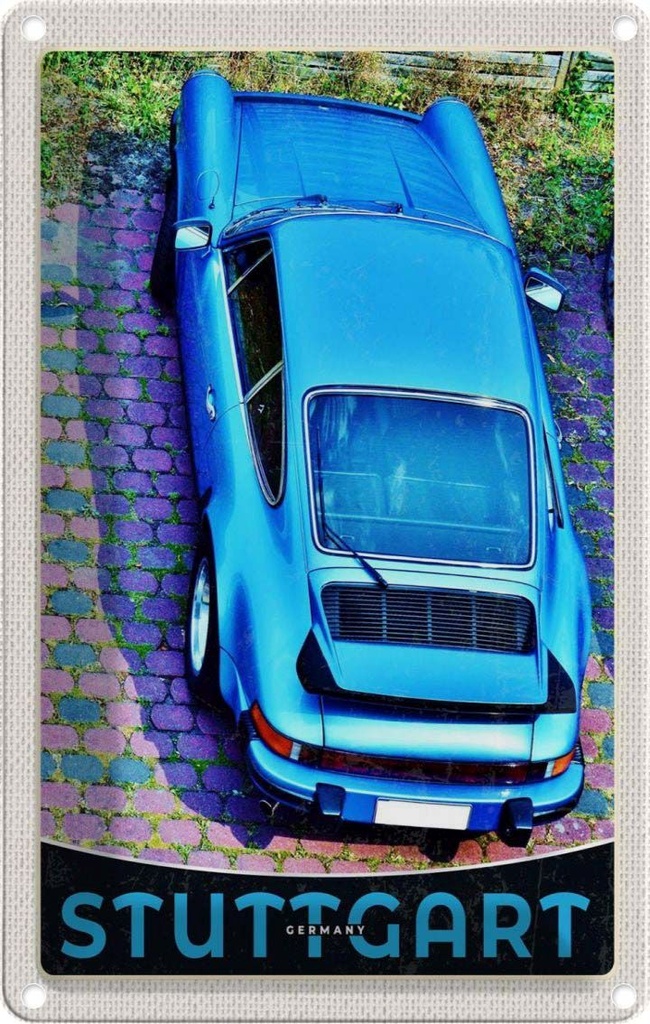 Blechschild 18x12 cm Stuttgart Fahrzeug blau Bildmotiv Reisemotiv Abenteuer Reisen Urlaub