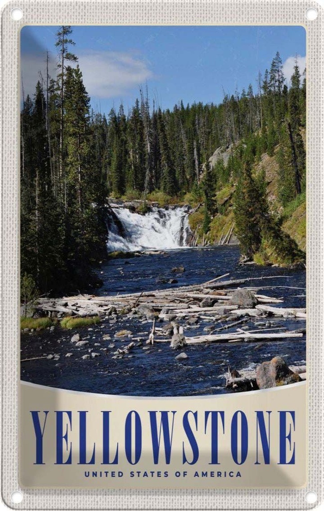 Blechschild 18x12 cm Yellowstone Wasserfall Bildmotiv Reisemotiv Abenteuer Reisen Urlaub