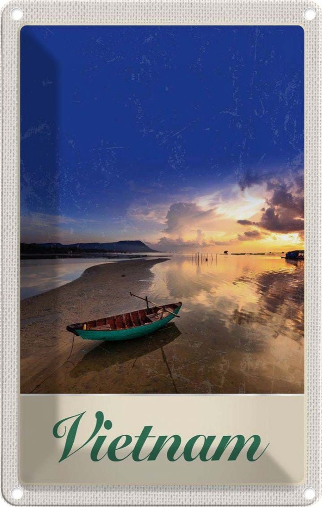 Blechschild 18x12 cm Vietnam Asien Boot Bildmotiv Reisemotiv Abenteuer Reisen Urlaub